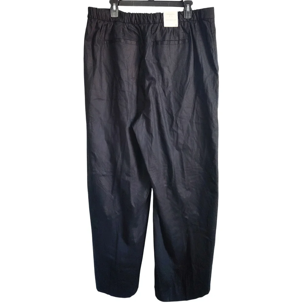 New‎ Banana Republic Trousers Pants XL Linen Hayden Wide Leg Flat Front Black